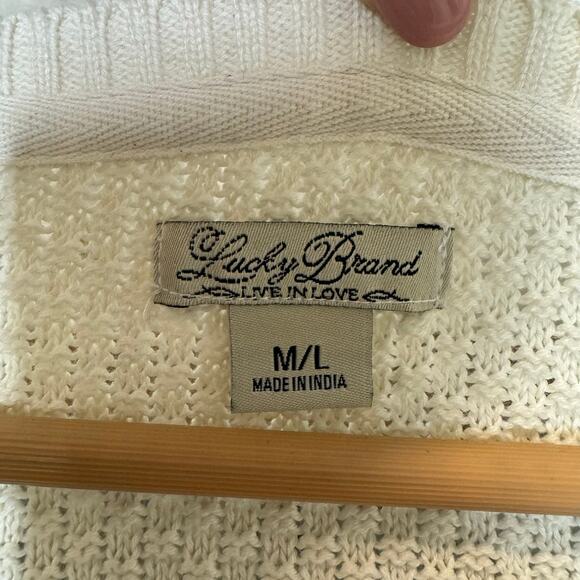 Lucky Brand Cream Cape Sweater with Fringe Accent - Size M/L - Picture 7 of 8